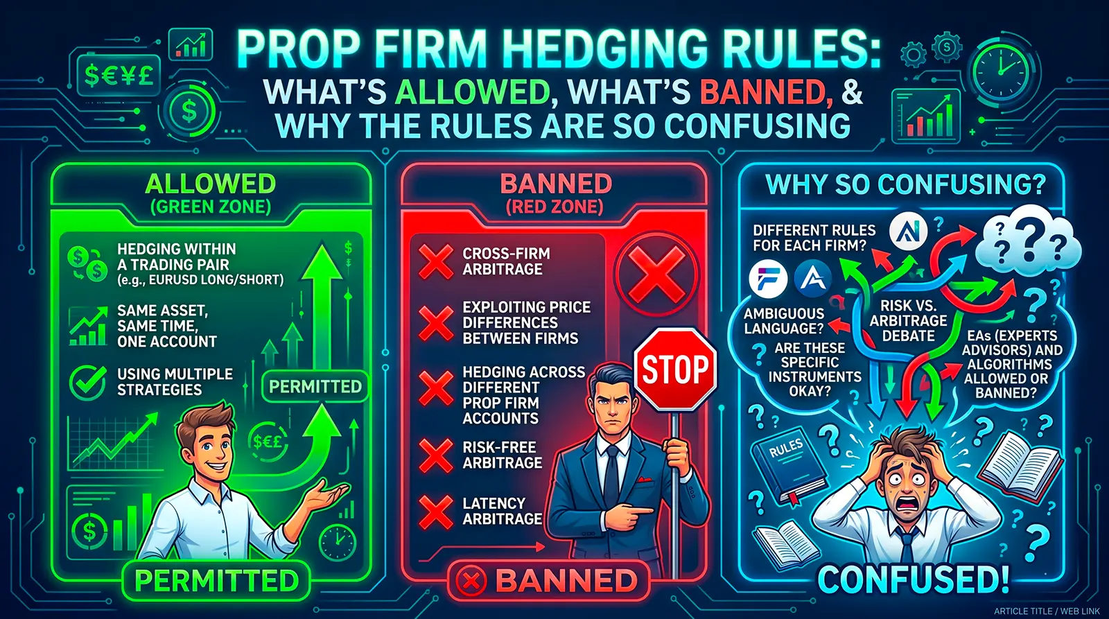 Prop Firm Hedging Rules: What's Allowed, What's Banned, and Why the Rules Are So Confusing