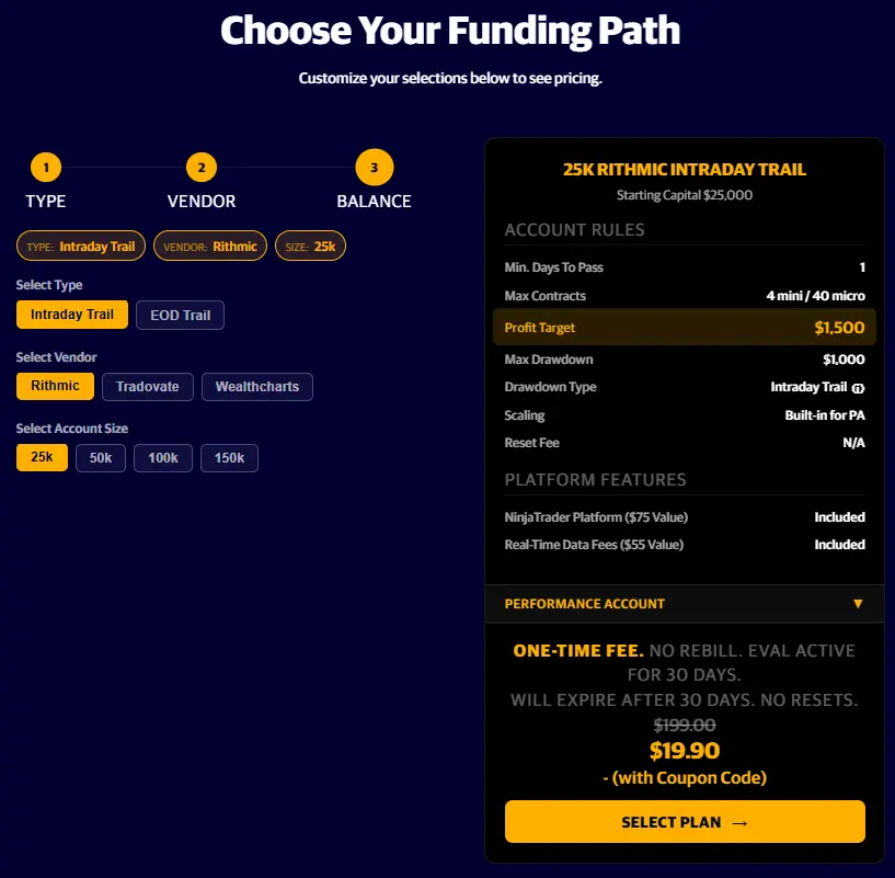 apex trader funding prop firm evaluation accounts choice