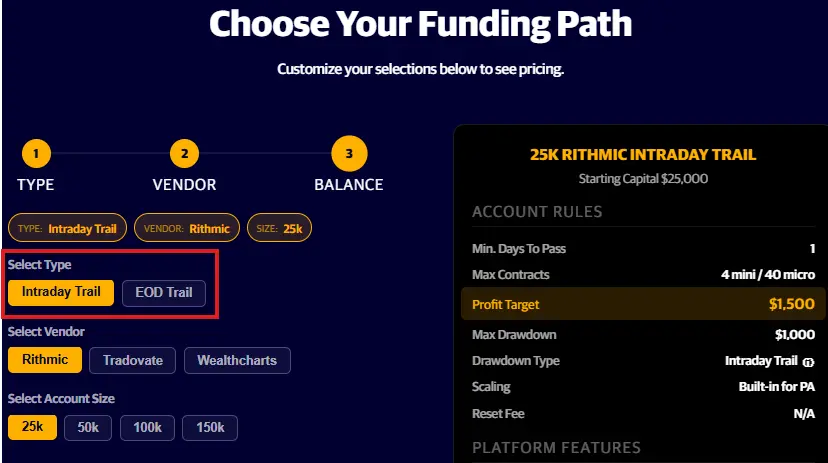apex trader funding intraday and eod drawdown options