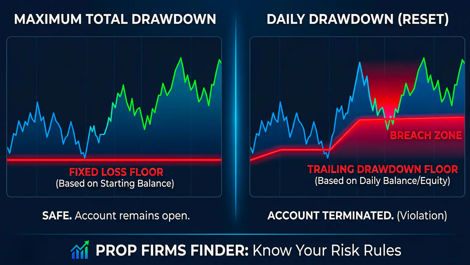 daily drawdown compared to max drawdown in side-by-side graphs