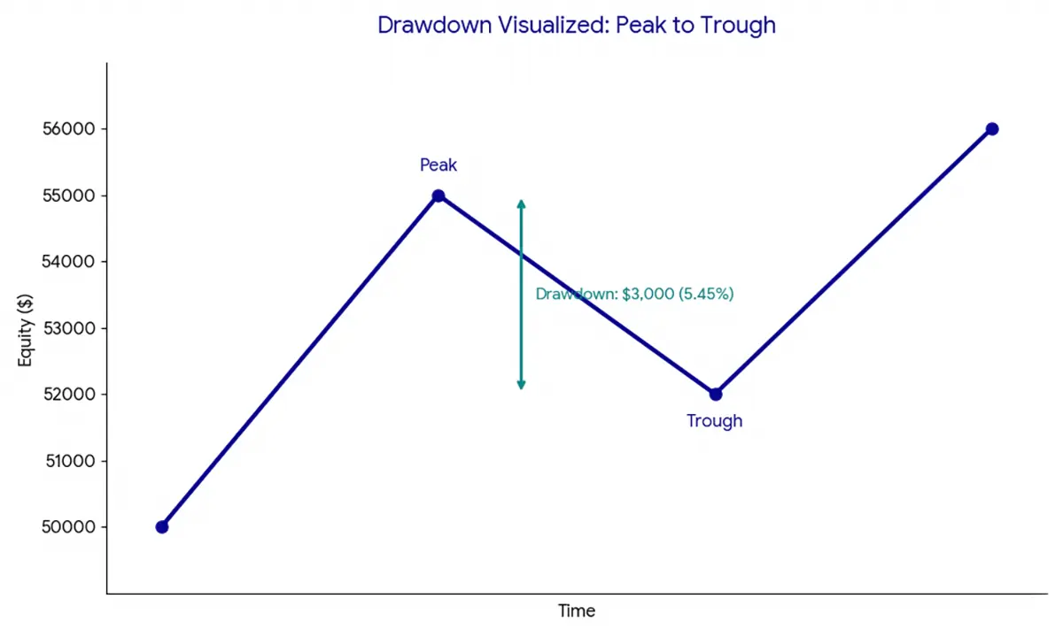 drawdown visualized on a graph, peak to through