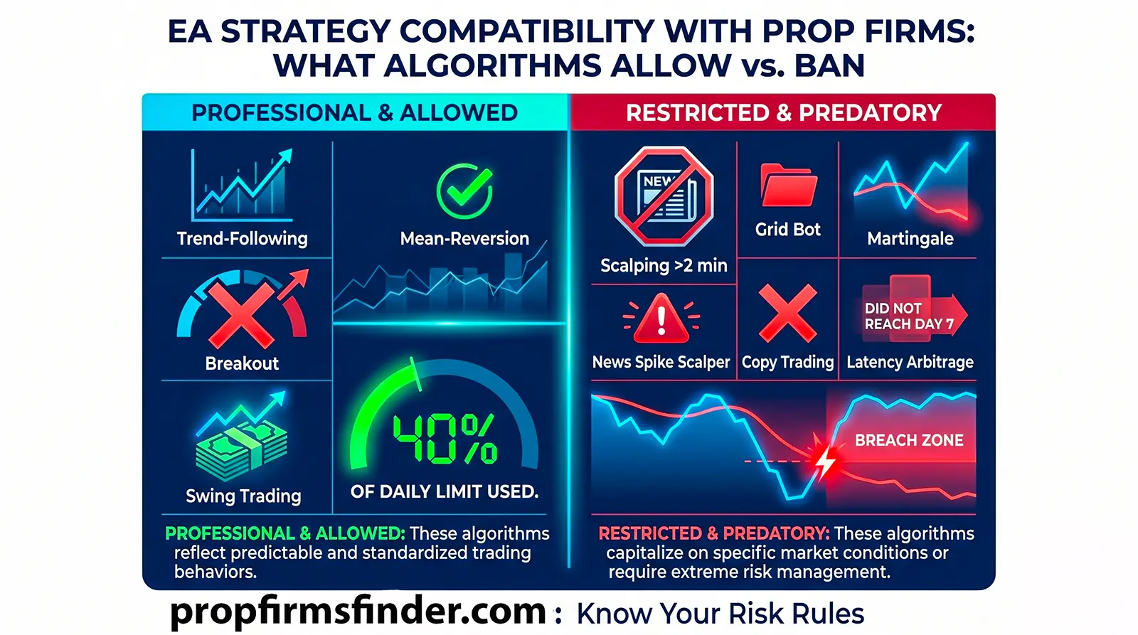 ea strategy compatibility with prop firms graph - what algorithms allow vs what they ban