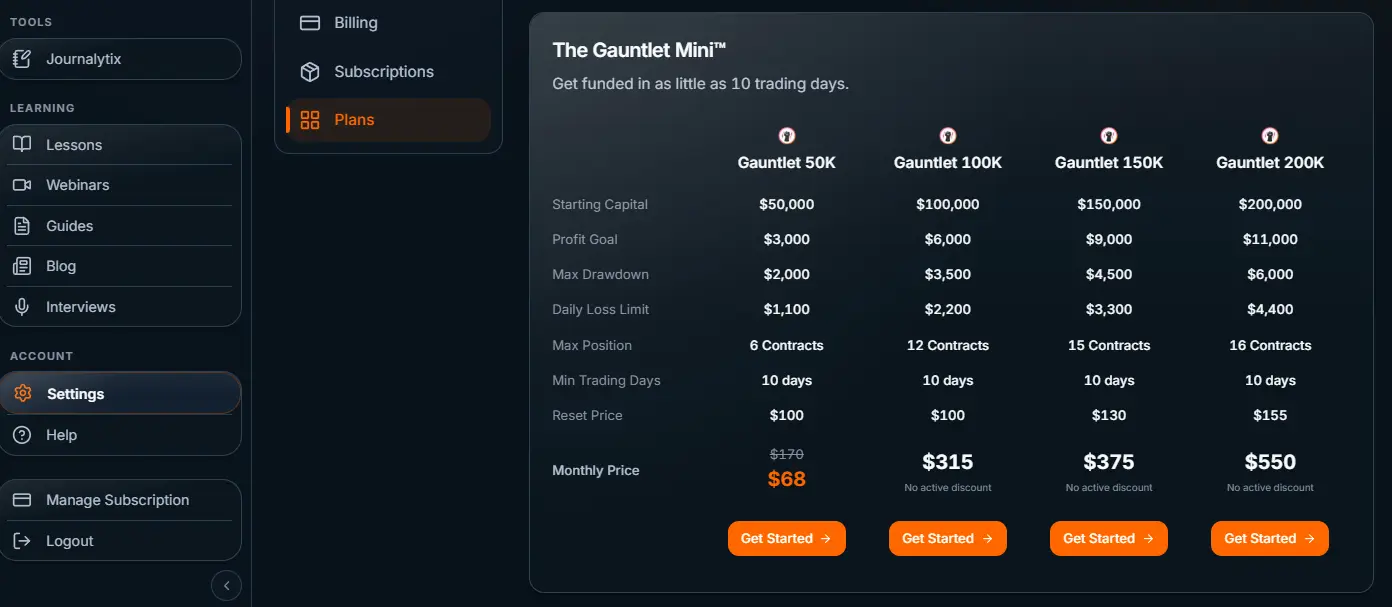 earn2trade gauntlet mini evaluation choices