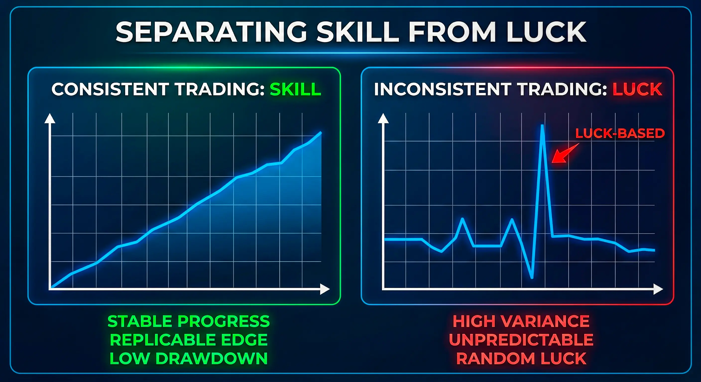 side by side comparison of consistent trading vs inconsistent trading (lucky)