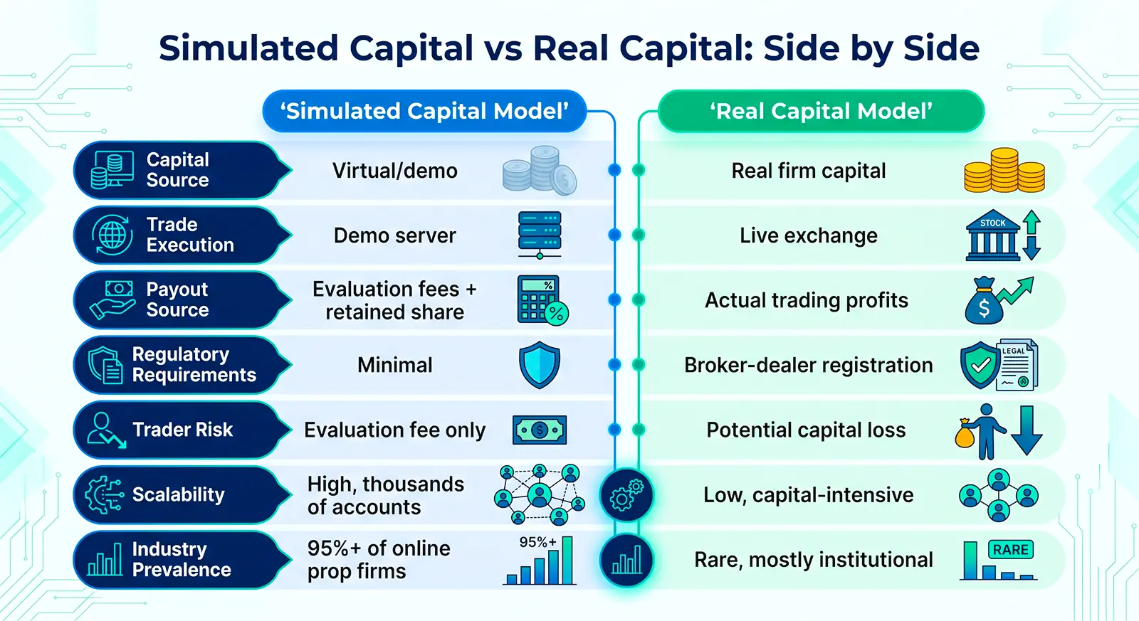 simulated capital vs real capital side-by-side comparison chart